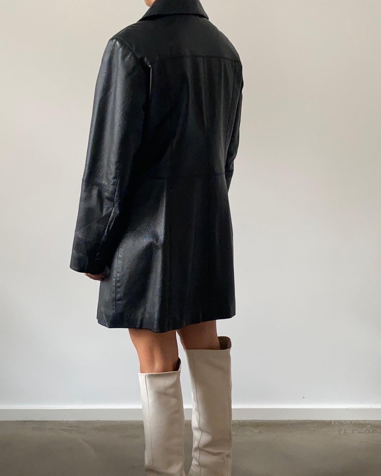 90ies leather coat black