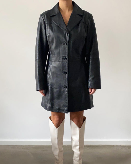 90ies leather coat black